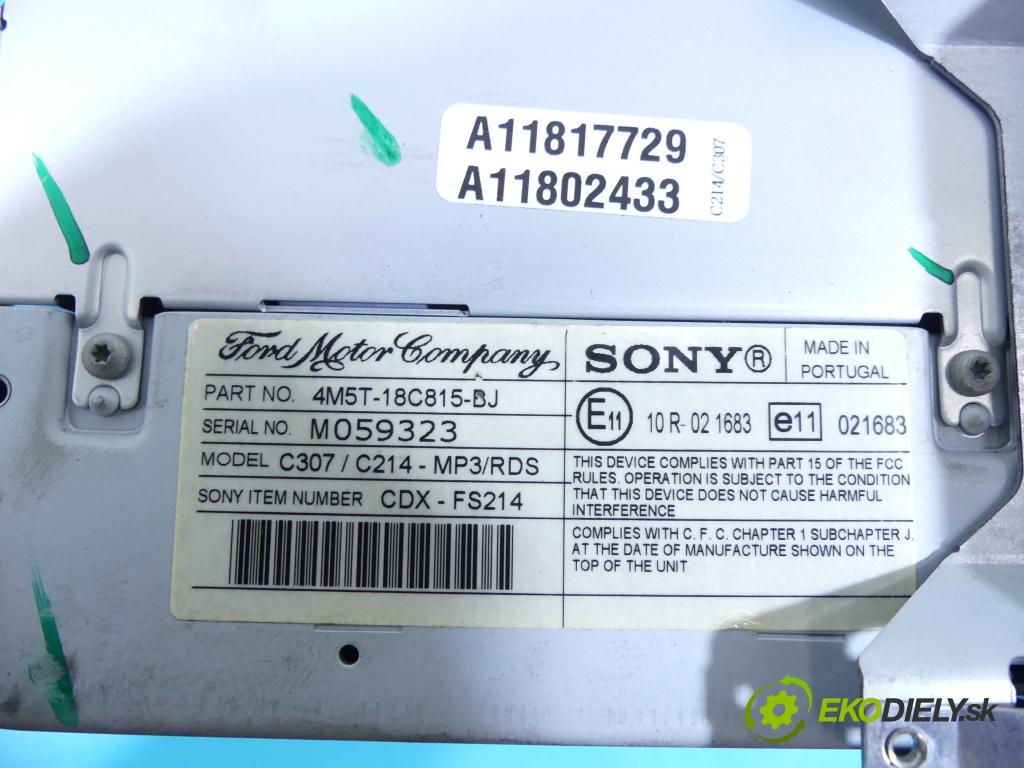 Ford Focus Mk2 2004-2011 2.0 tdci 136 HP manual 100 kW 1997 cm3 4- Radio originál 4M5T-18C815-BJ