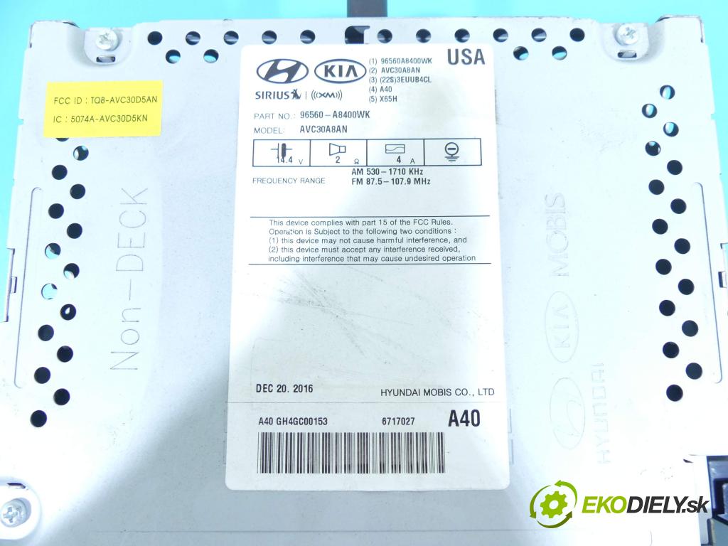 Kia Optima IV 2015-2020 2.0 16V 156 HP automatic 115 kW 1999 cm3 4- Radio originál 96560-A8400WK