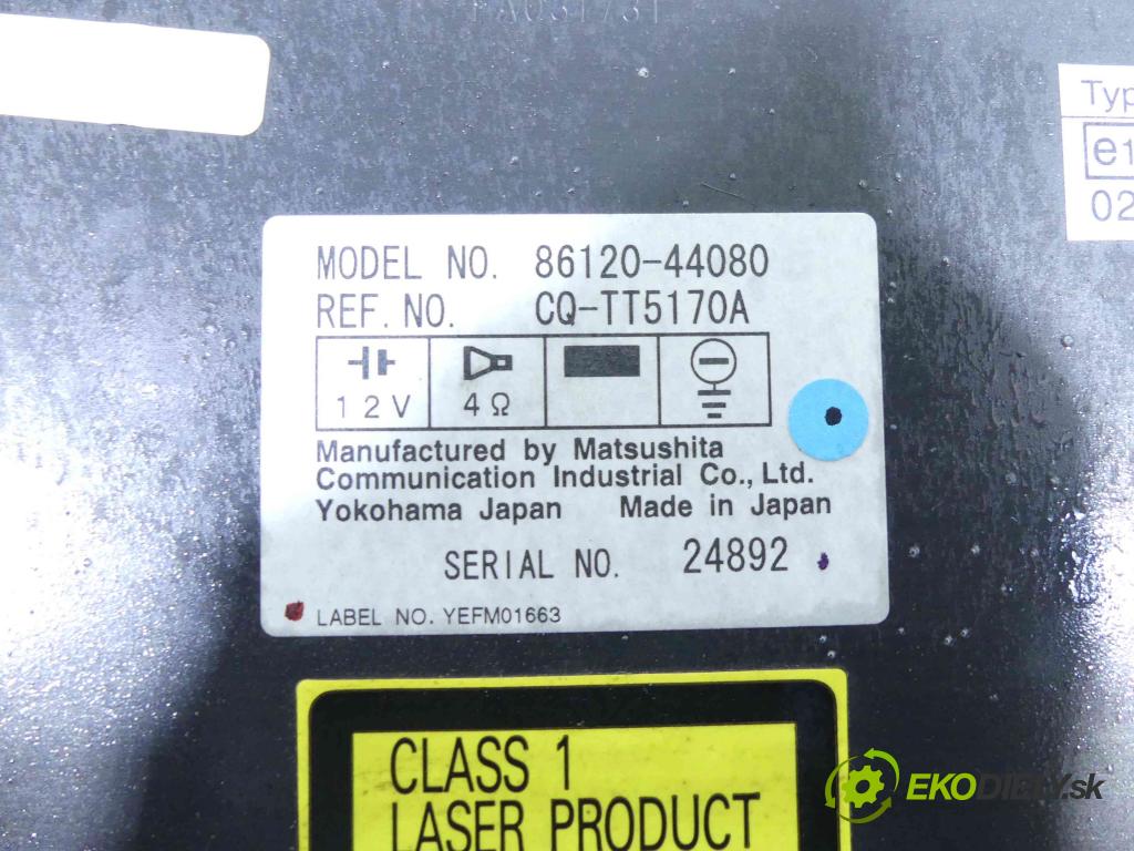 Toyota Avensis Verso 2001-2009 2.0 D4D 116 HP manual 85 kW 1995 cm3 5- Radio originál 86120-44080