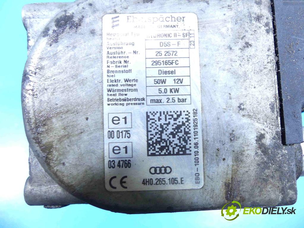 Audi A5 8T 2007-2016 3.0 V6 TDI 239KM automatic 176 kW 2967 cm3 5- Webasto 4H0265105E (Webasto ohřívače)