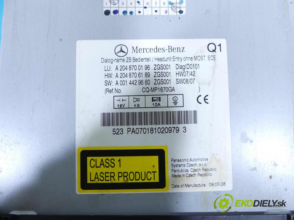 Mercedes C W204 2007-2014 2,2.0 CDI 170 HP automatic 125 kW 2148 cm3 4- Radio originál A2048700196