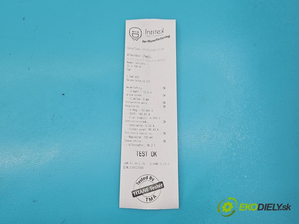 Skoda Octavia III 2013- 1.4 tsi 140 hp manual 103 kW 1395 cm3 5- Alternator 04C903023L (Alternátory)