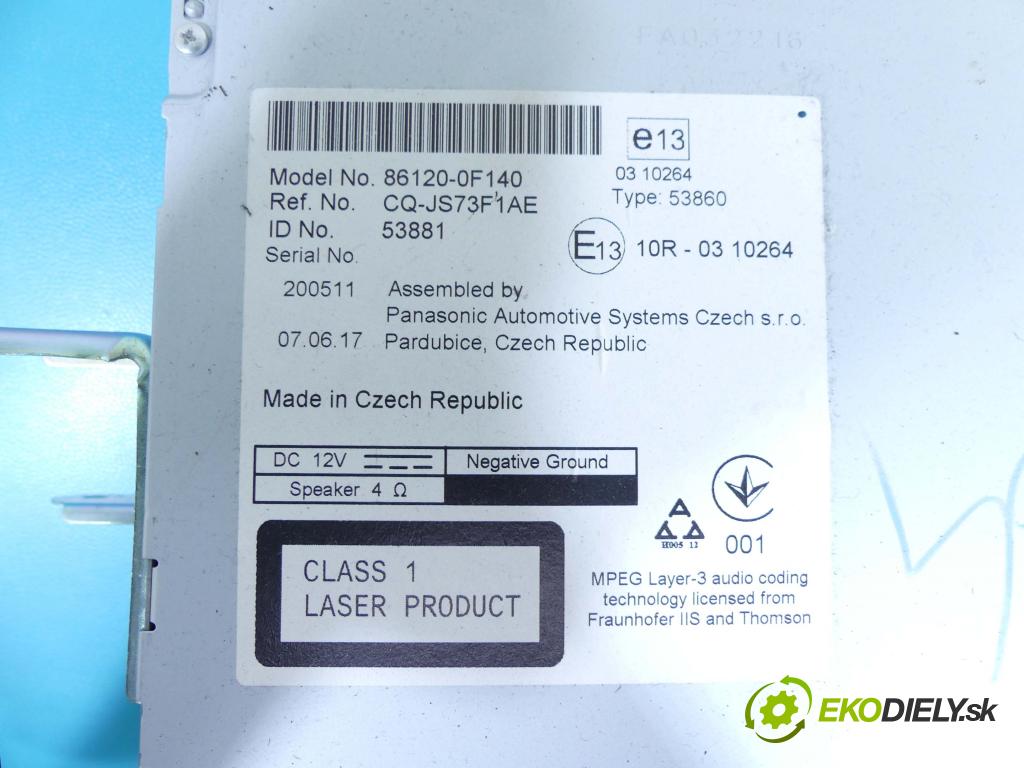 Toyota Verso 2009-2018 1.6 16V 132  HP manual 97 kW 1598 cm3 5- Radio originál 86120-0F140