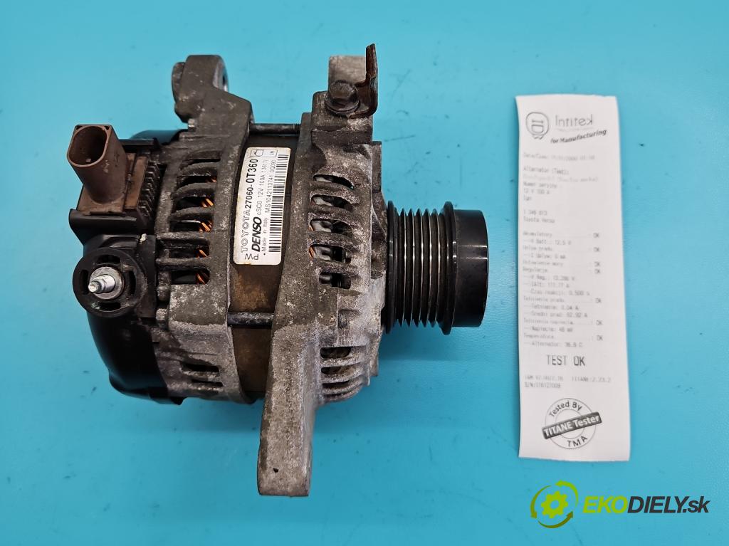 Toyota Verso 2009-2018 1.6 16V 132 hp manual 97 kW 1598 cm3 5- Alternator 27060-0T360 (Alternátory)