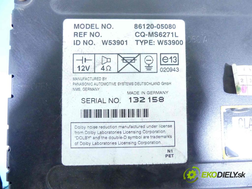 Toyota Avensis II T25 2003-2008 2.0 D4D 116 HP manual 85 kW 1995 cm3 5- Radio originál 86120-05080