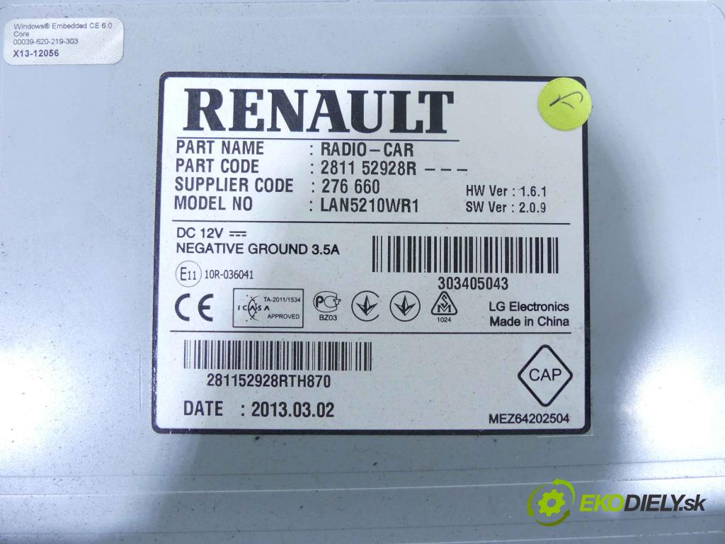 Renault Clio IV 2012-2019 1.5 dci 90 HP manual 66 kW 1461 cm3 5- Radio originál 281152928R