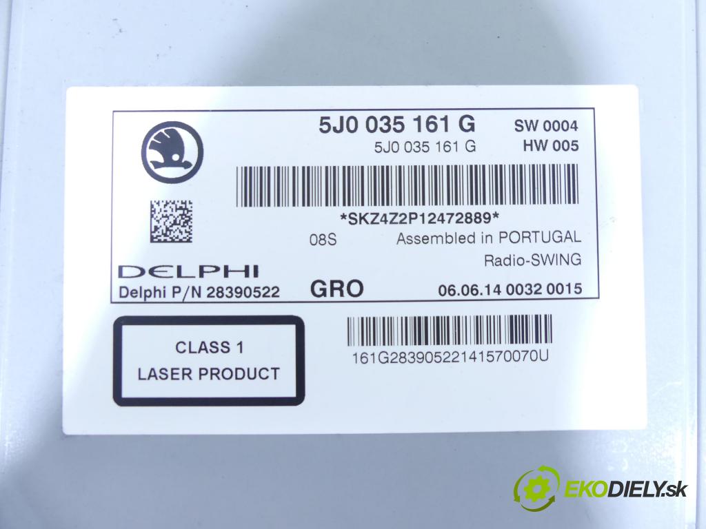 Skoda Roomster 1.4 16V 86 HP manual 63 kW 1390 cm3 5- Radio originál 5J0035161G