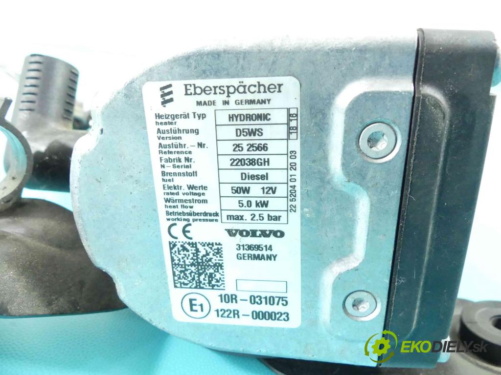 Volvo V40 II 2012-2019 2.0 D2 120 hp manual 88 kW 1969 cm3 5- Webasto 31436477 (Webasto ohřívače)