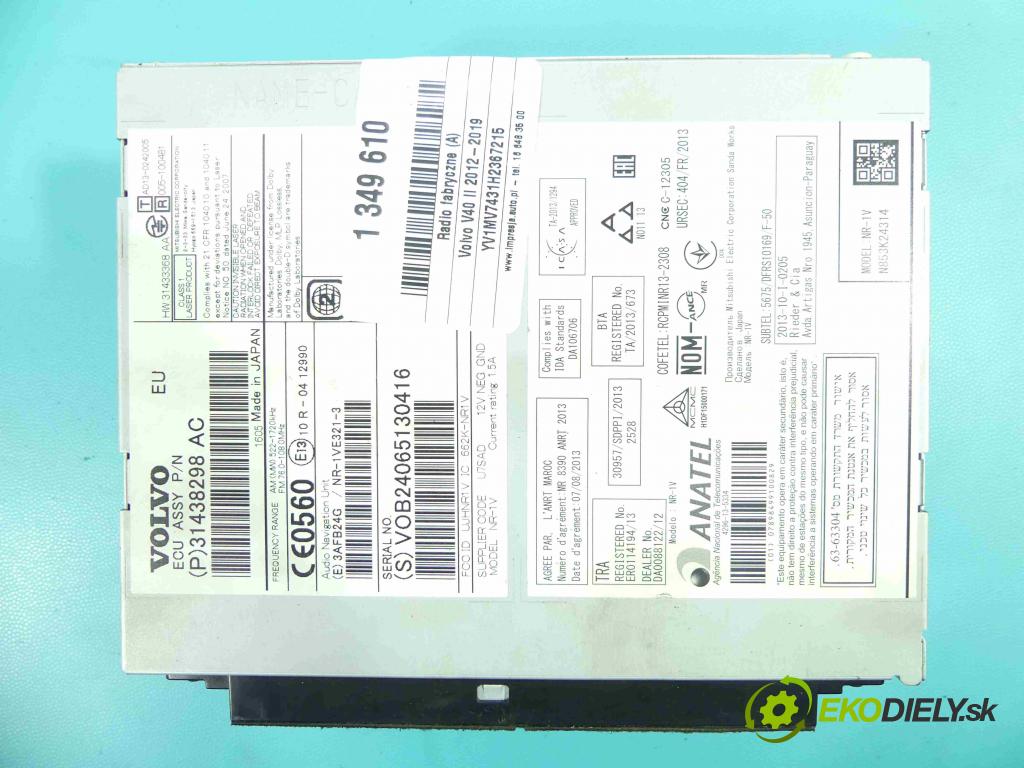 Volvo V40 II 2012-2019 2.0 D2 120 HP manual 88 kW 1969 cm3 5- Radio originál 31438298AC