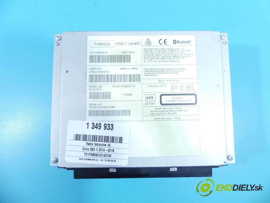Volvo S60 II 2010-2018 2.0 D3 163 HP automatic 120 kW 1984 cm3 4- Radio originál 31358292AA