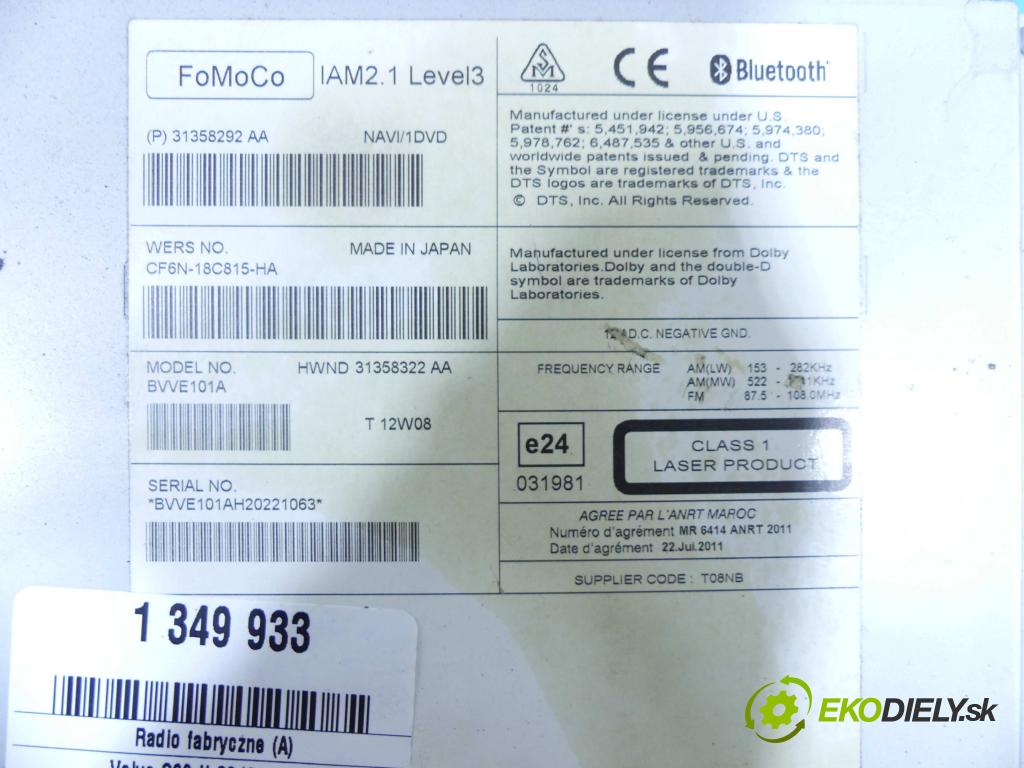 Volvo S60 II 2010-2018 2.0 D3 163 HP automatic 120 kW 1984 cm3 4- Radio originál 31358292AA