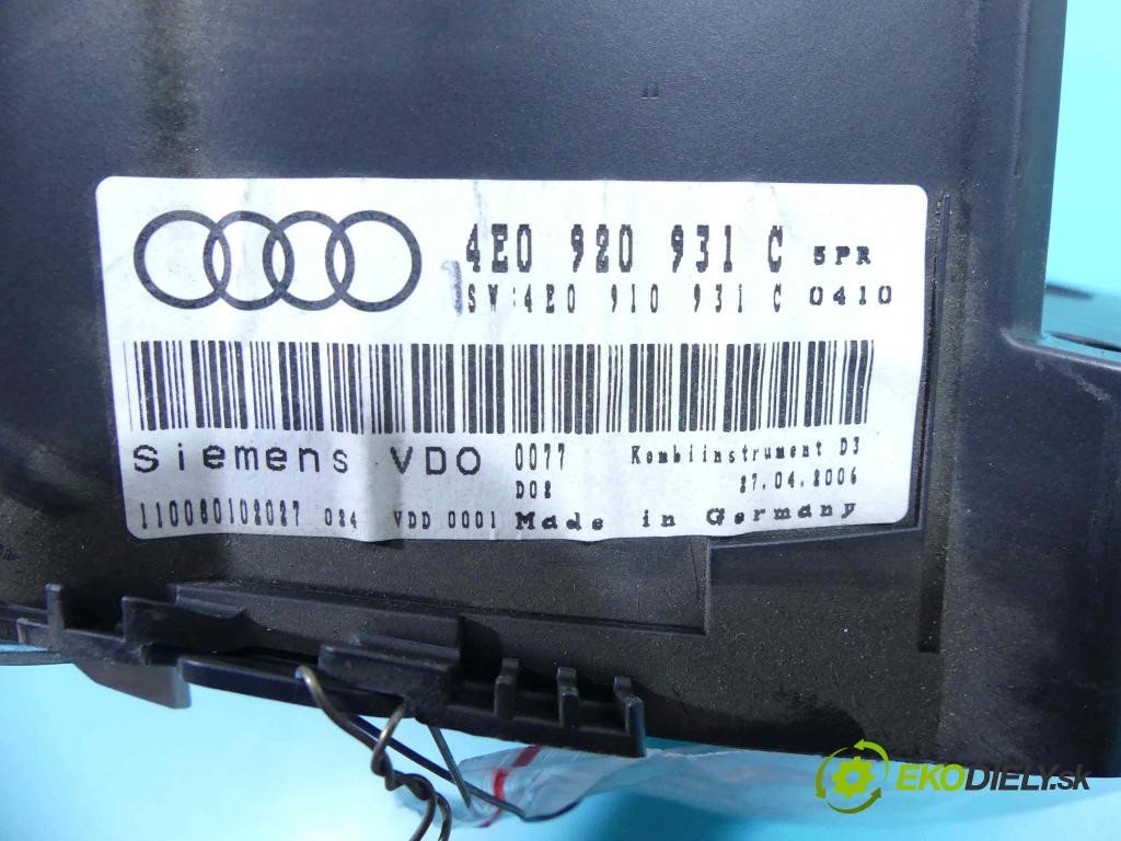Audi A8 D3 2002-2009 4,2.0 V8 tdi 326KM automatic 240 kW 4134 cm3 4- prístrojovka/ budíky 4E0920931C (Prístrojové dosky, displeje)