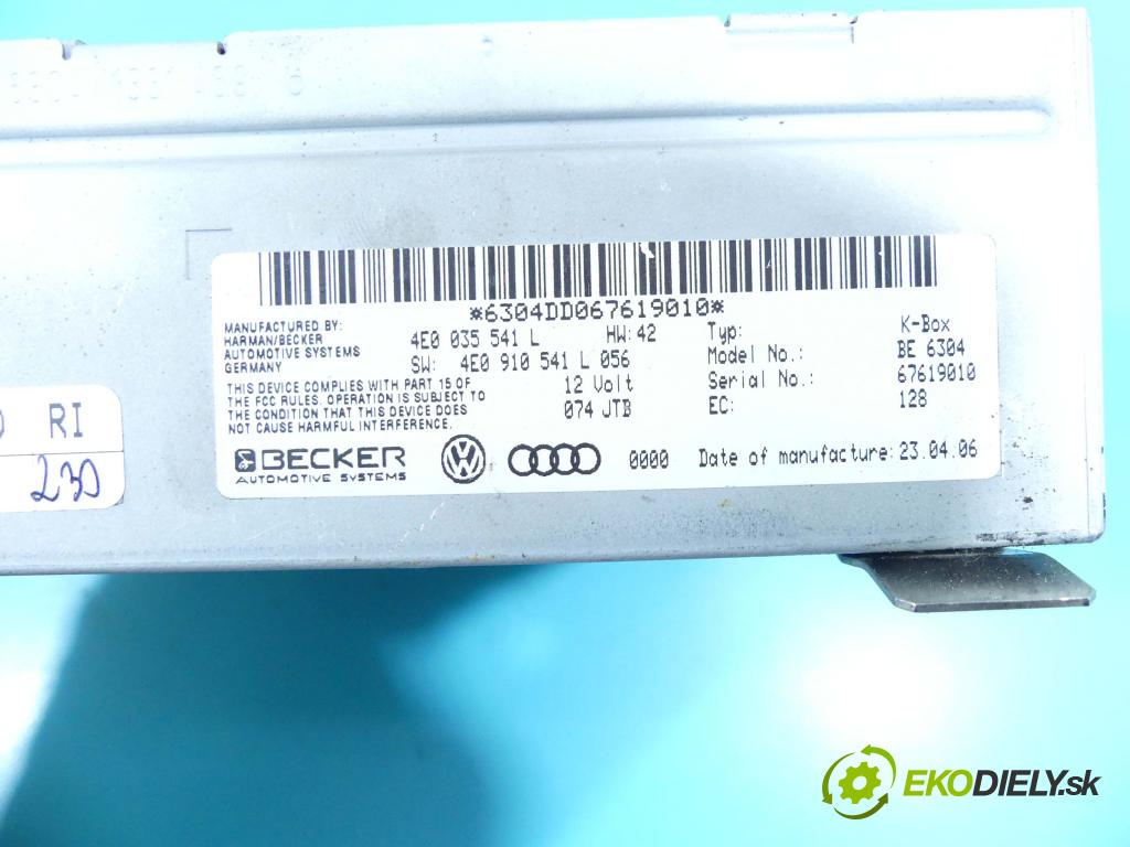 Audi A8 D3 2002-2009 4,2.0 V8 tdi 326KM automatic 240 kW 4134 cm3 4- Radio originál 4E0035541L