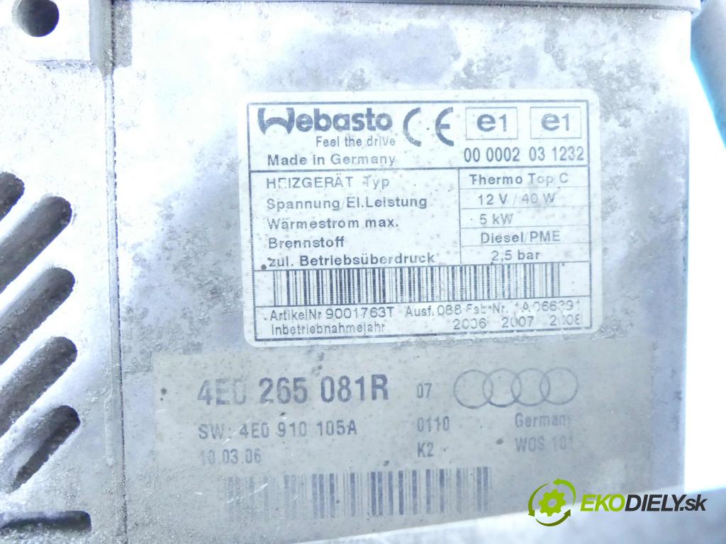 Audi A8 D3 2002-2009 4,2.0 V8 tdi 326KM automatic 240 kW 4134 cm3 4- Webasto 4E0265081R (Webasto ohřívače)