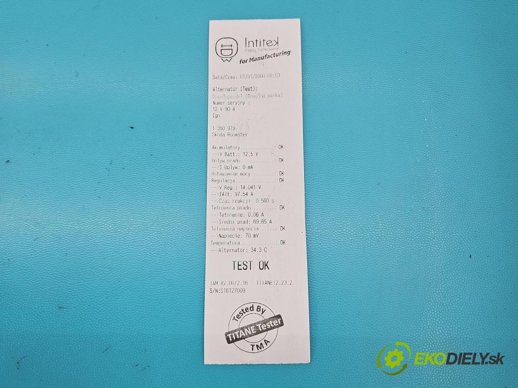 Skoda Roomster 1.4 tdi 80 hp manual 59 kW 1422 cm3 5- Alternator 045903023 0124325012 (Alternátory)