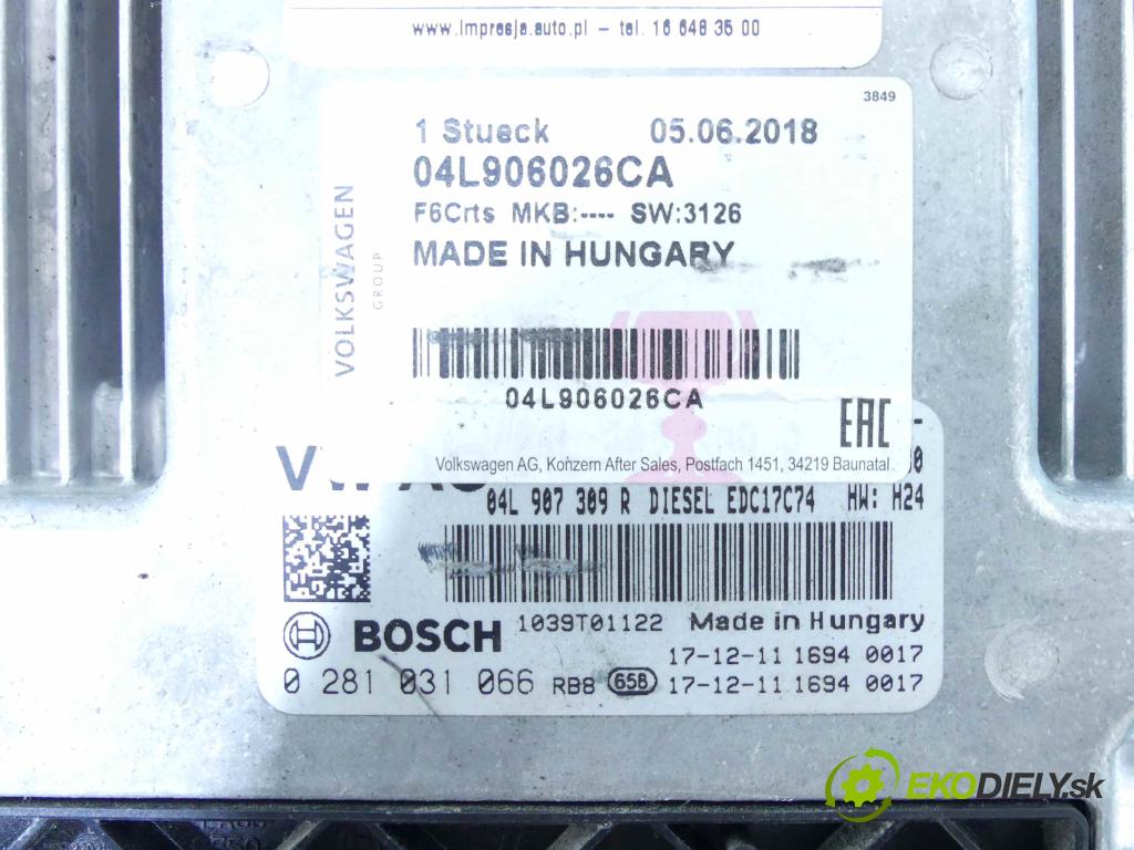 Seat Leon III 2012-2020 1.6 tdi 110 hp manual 81 kW 1598 cm3 5- řídící jednotka motoru 0281031066