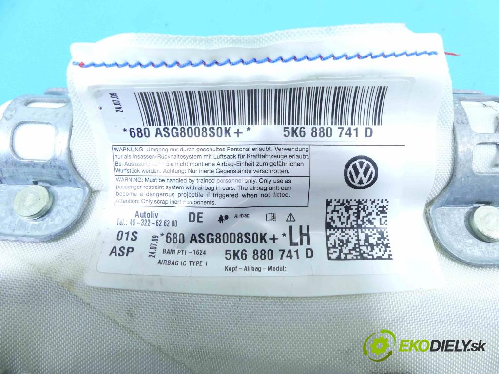 Vw Golf VI 2008-2013 1.4 16V 80 HP manual 59 kW 1390 cm3 5- clona ľavé 5K6880741D