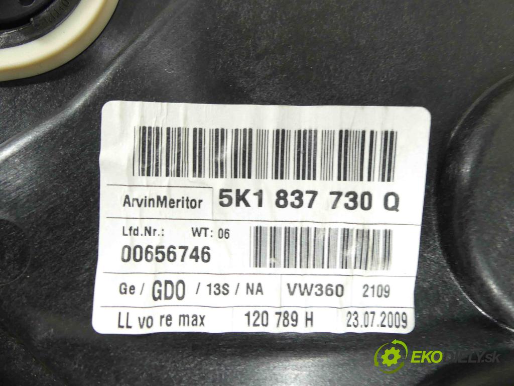 Vw Golf VI 2008-2013 1.4 16V 80 hp manual 59 kW 1390 cm3 5- mechanismus stahování přední pravý 5K0959792A