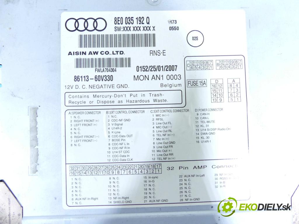 Audi A4 B7 2004-2008 2.0 tdi 170 HP manual 125 kW 1968 cm3 5- Radio originál 8E0035192Q