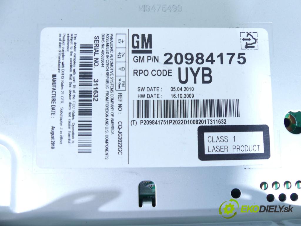 Opel Meriva B 2010-2017 1.4 T 120 HP manual 88 kW 1364 cm3 5- Radio originál 20984175