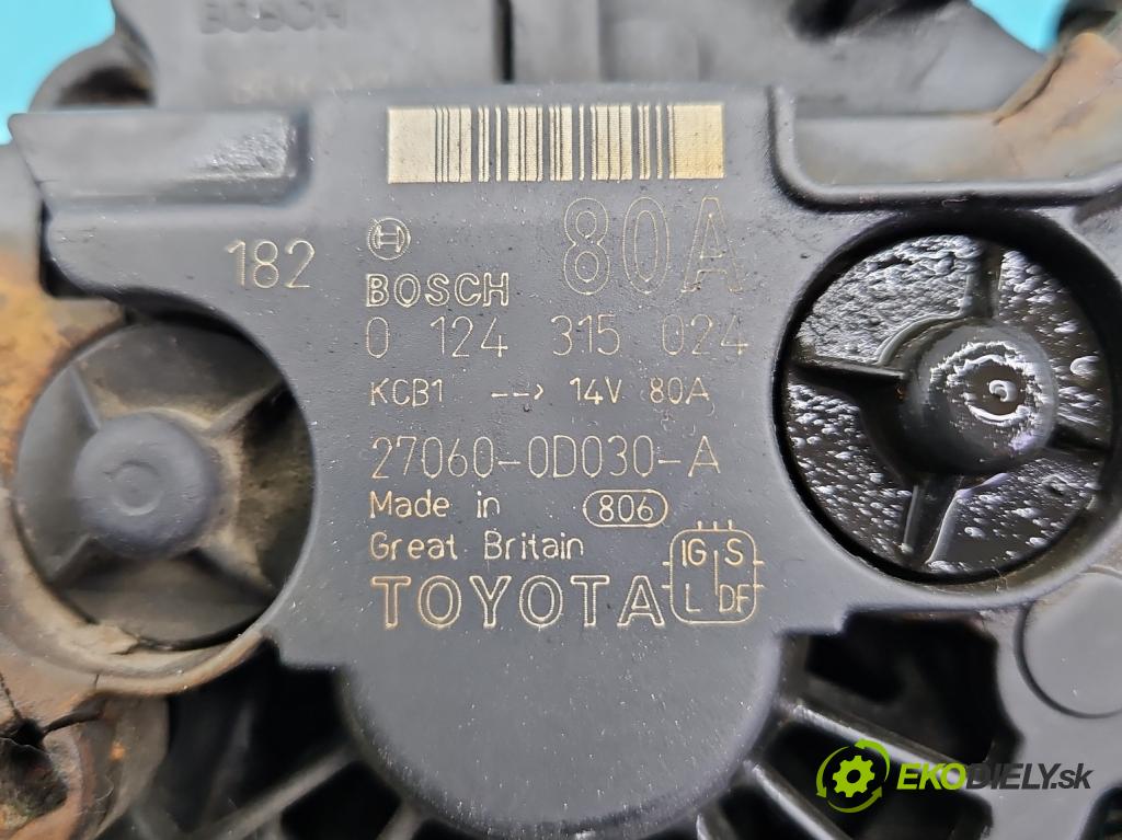 Toyota Corolla E11 1997-2002 1.4 vvti 97KM manual 71 kW 1398 cm3 5- Alternator 0124315024 27060-0D030-A (Alternátory)