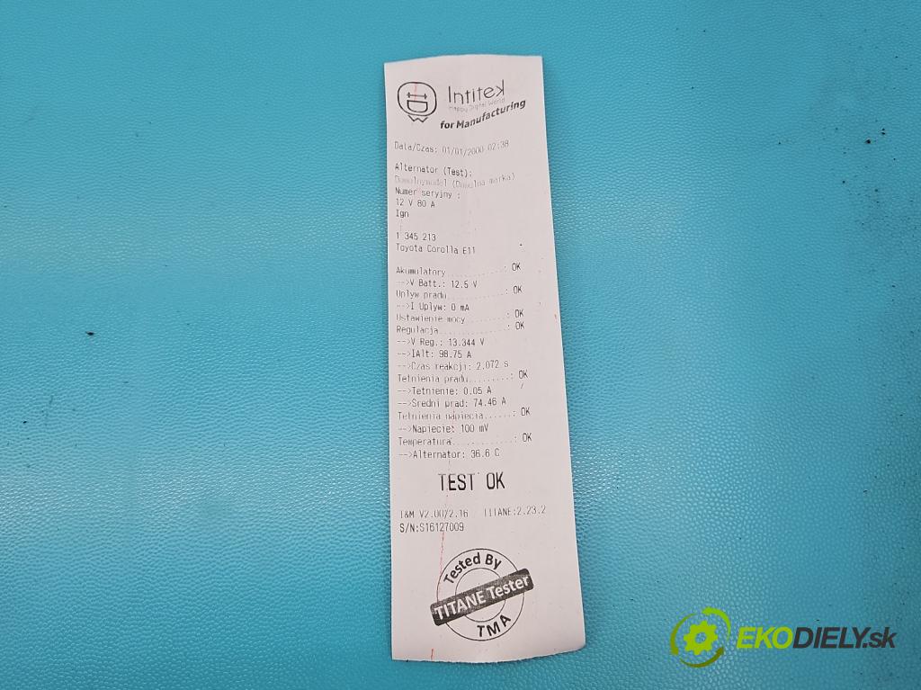 Toyota Corolla E11 1997-2002 1.4 vvti 97KM manual 71 kW 1398 cm3 5- Alternator 0124315024 27060-0D030-A (Alternátory)