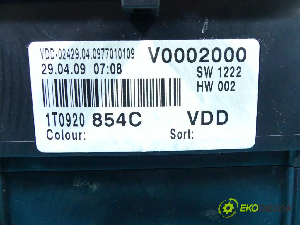 Vw Caddy III 2K 2003-2020 1.9 tdi 105 HP manual 77 kW 1896 cm3 5- prístrojovka/ budíky 110080377/007 (Prístrojové dosky, displeje)