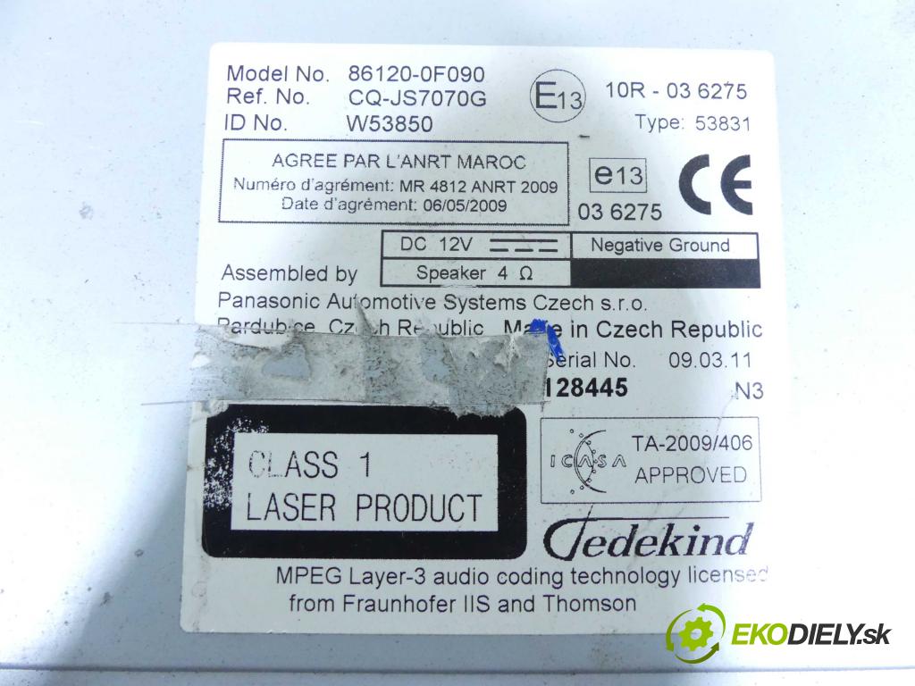 Toyota Verso 2009-2018 2.0 D4D 126 HP manual 93 kW 1998 cm3 5- Radio originál 86120-0F090