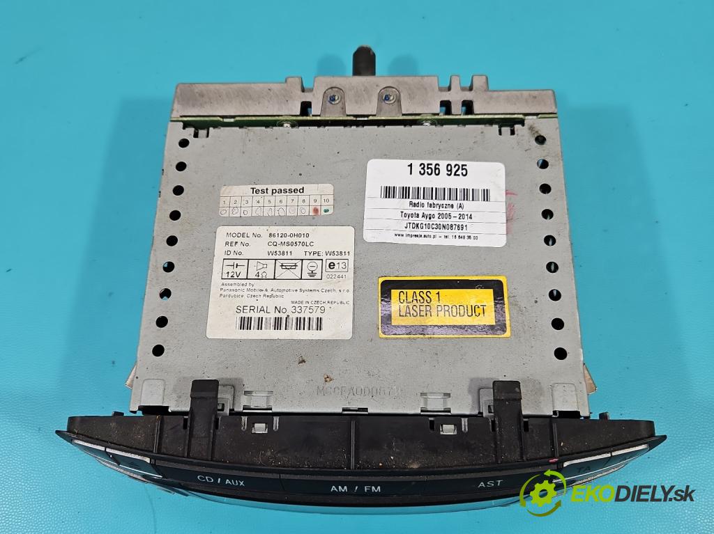 Toyota Aygo 2005-2014 1.0 68 HP manual 50 kW 998 cm3 5- Radio originál 86120-0H010