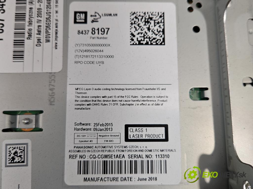 Opel Astra IV 2009-2015 1.6 16V 116 HP manual 85 kW 1598 cm3 4- Radio originál 84378197