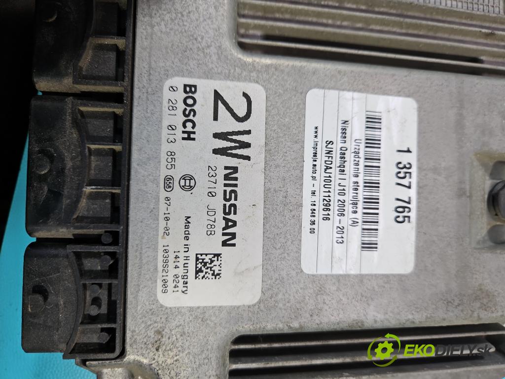 Nissan Qashqai I J10 2006-2013 2.0 dci 150 hp manual 110 kW 1995 cm3 5- řídící jednotka motoru 0281013855