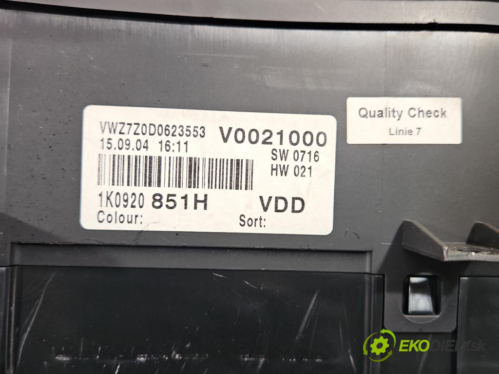 Vw Golf V 2003-2009 1.9 tdi 105 HP manual 77 kW 1896 cm3 5- prístrojovka/ budíky 1K0920851H (Prístrojové dosky, displeje)