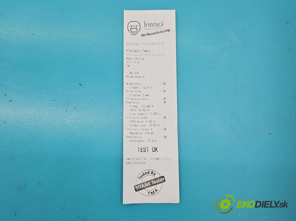 Mazda Xedos 6 1.6 16V 107 HP manual 79 kW 1598 cm3 4- Alternator A2T39391A (Alternátory)