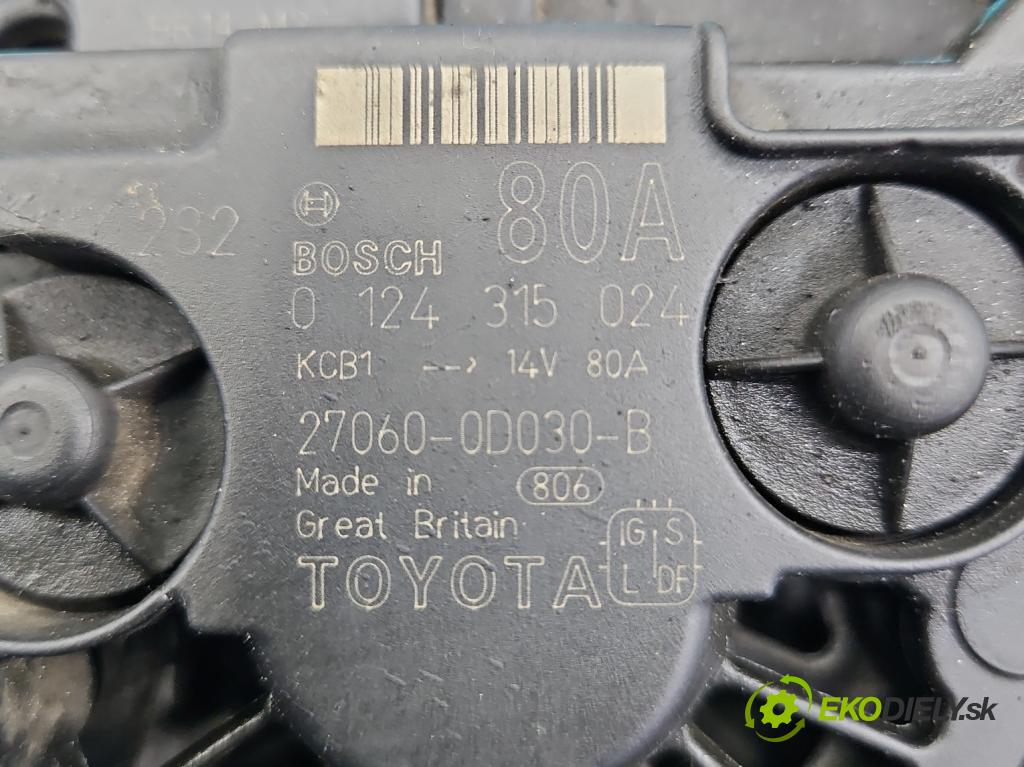 Toyota Corolla E12 2001-2009 1.4 16V 97KM manual 71 kW 1398 cm3 5- Alternator 0124315024 27060-0D030-B (Alternátory)