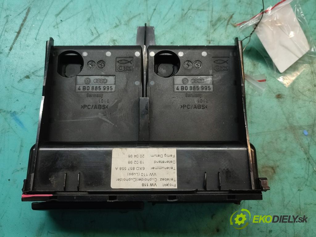 Vw Lupo 1.4 16V 75 HP manual 55 kW 1390 cm3 3- Rukojeť: na nápoje: 6X0857558A (Úchyty, držiaky na nápoje)