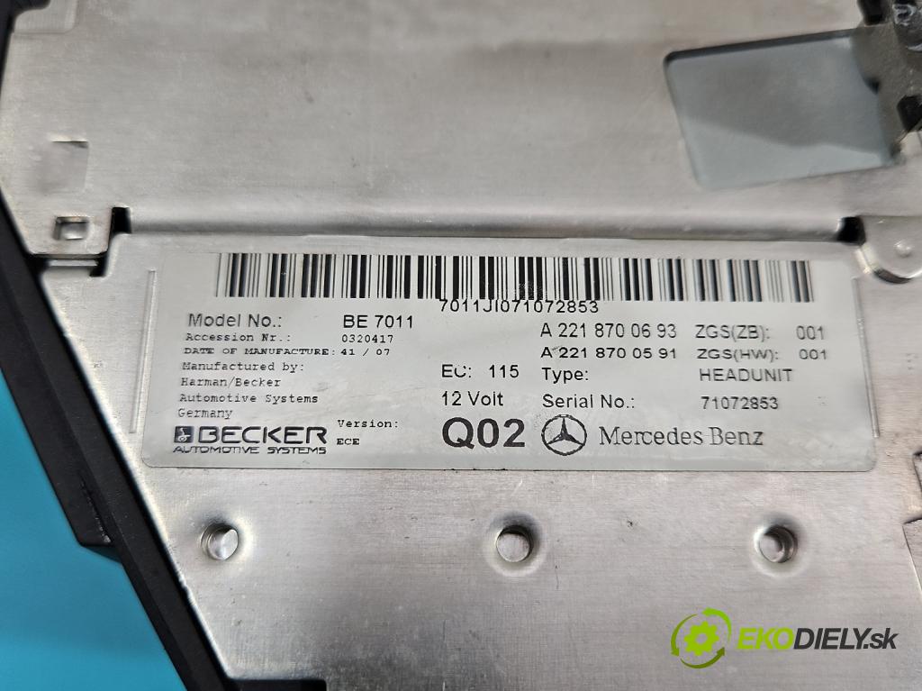 Mercedes S W221 2005-2013 3.0 CDI 235 hp automatic 173 kW 2987 cm3 4- Radio továrna: A2218700693