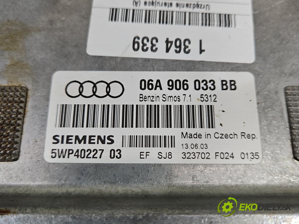 Audi A3 8P 2003-2012 1.6 SR 102 hp manual 75 kW 1595 cm3 3- řídící jednotka motoru 06A906033BB