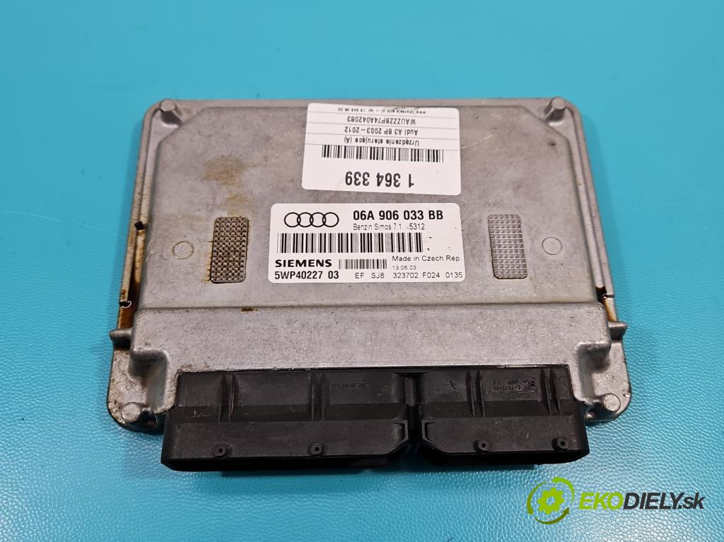 Audi A3 8P 2003-2012 1.6 SR 102 hp manual 75 kW 1595 cm3 3- řídící jednotka motoru 06A906033BB