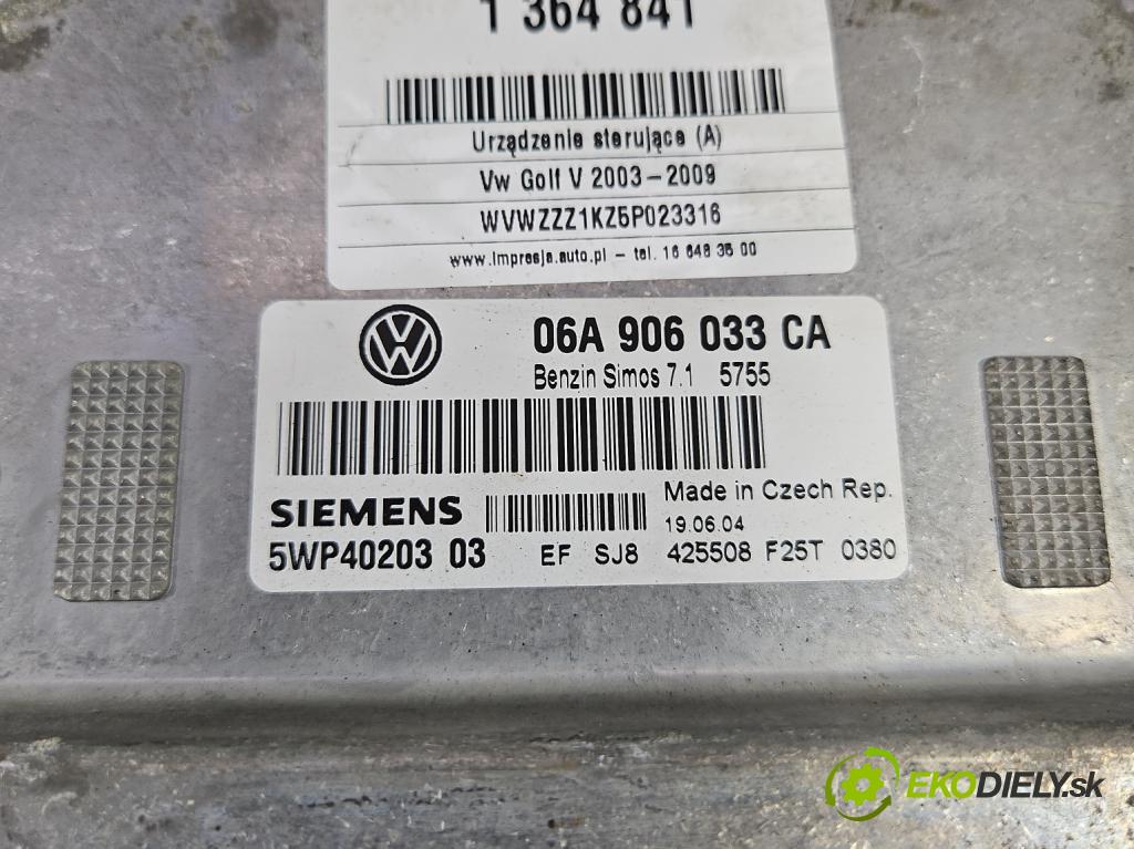 Vw Golf V 2003-2009 1.6 SR 102 hp manual 75 kW 1596 cm3 5- řídící jednotka motoru 06A906033CA