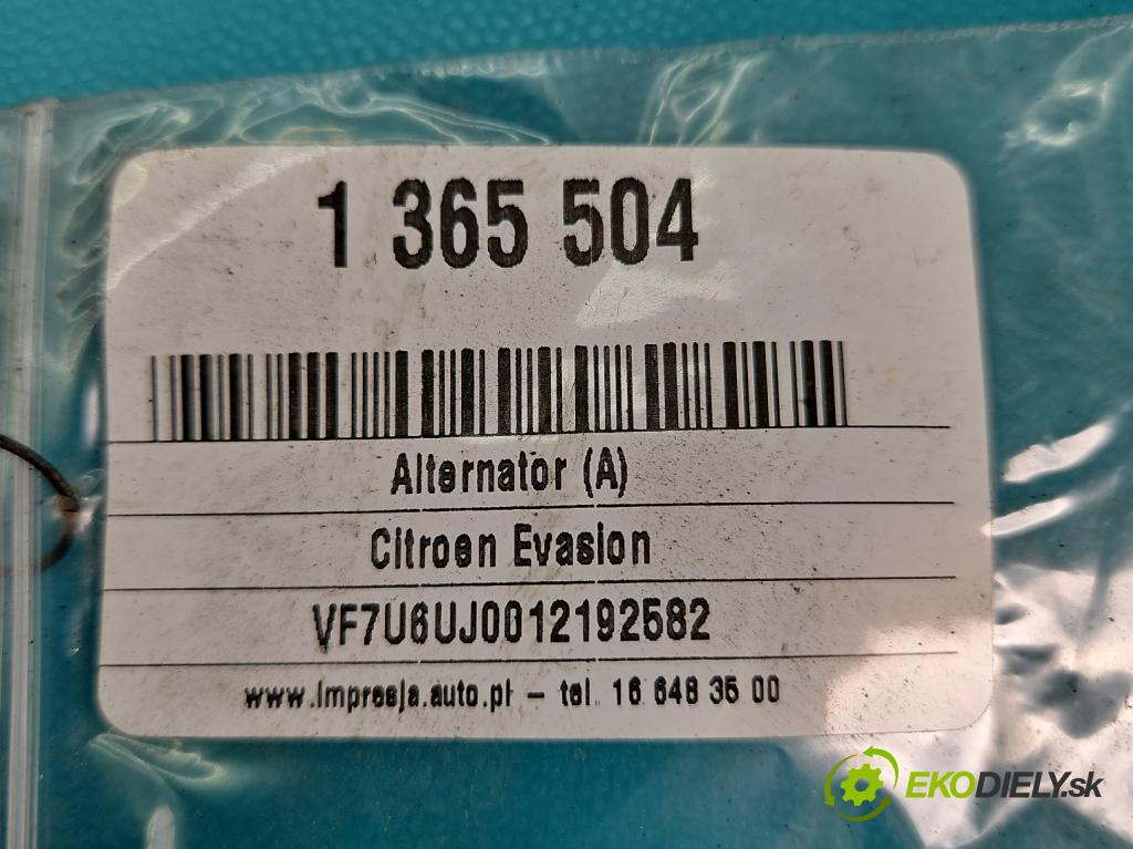 Citroen Evasion 1.9 TD 90 HP manual 66 kW 1905 cm3 5- Alternator 9618946480 (Alternátory)