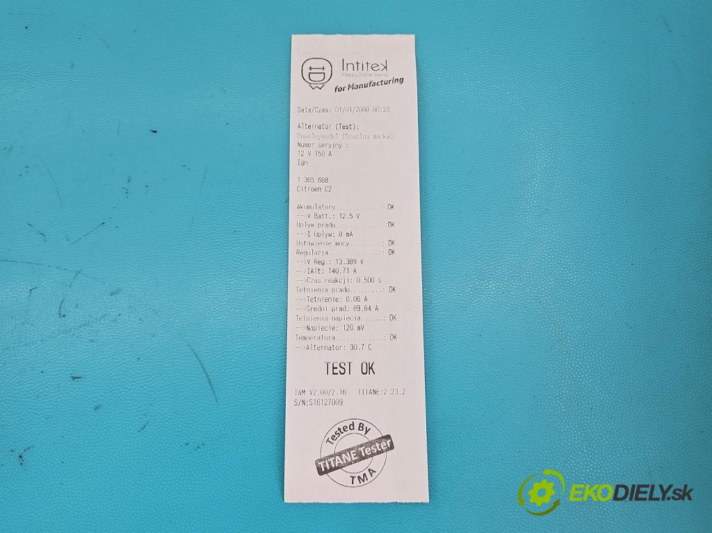 Citroen C2 1.4 hdi 68 HP manual 50 kW 1398 cm3 3- Alternator 0124525035 (Alternátory)