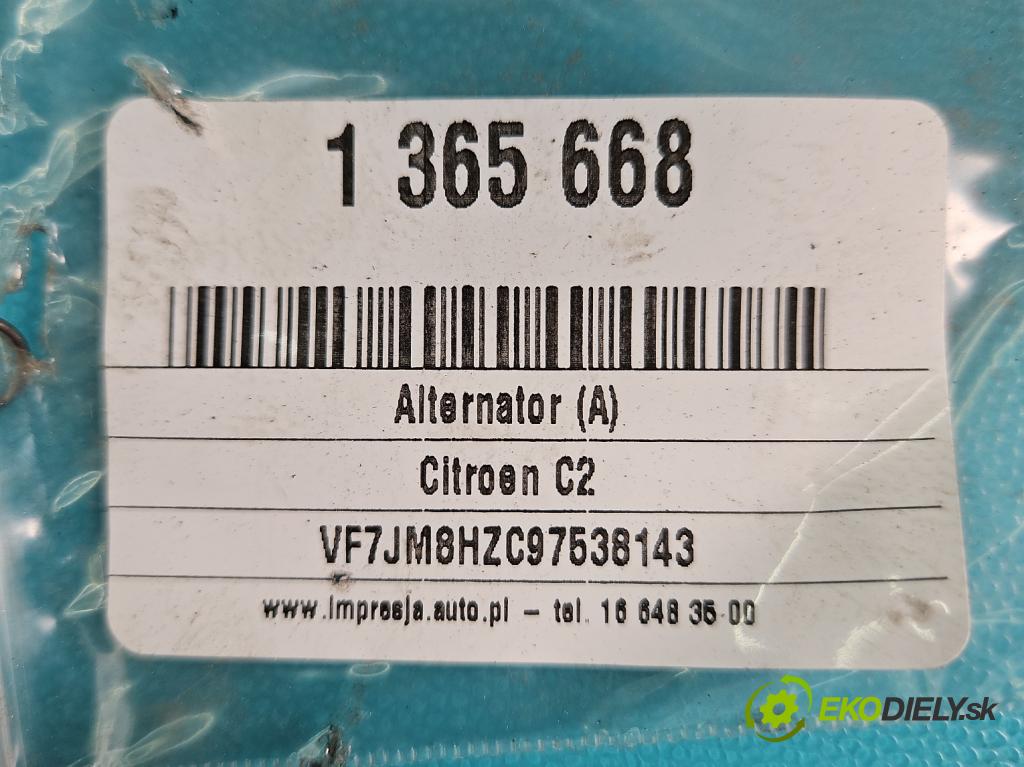 Citroen C2 1.4 hdi 68 HP manual 50 kW 1398 cm3 3- Alternator 0124525035 (Alternátory)