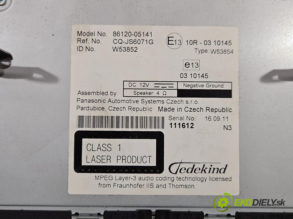 Toyota Avensis III T27 2009-2018 2.0 D4D 126 HP manual 93 kW 1998 cm3 5- Radio originál 86120-05141