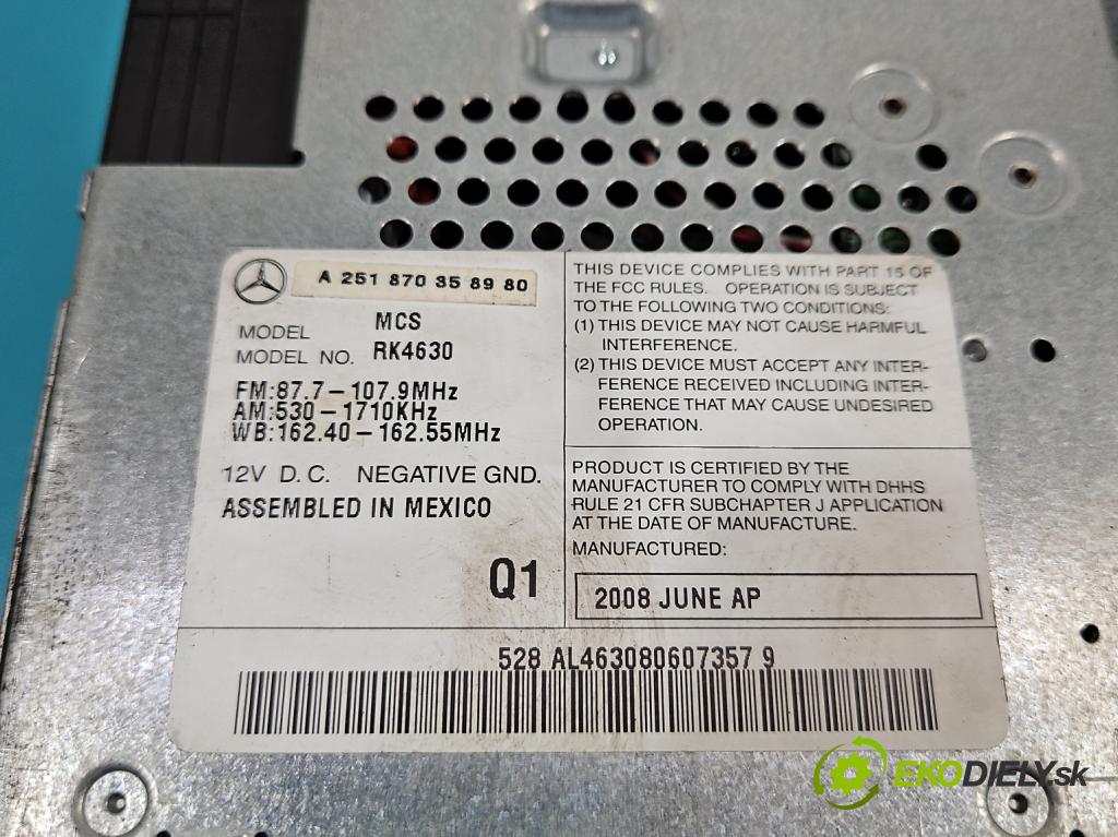 Mercedes R W251 2005-2013 3.5 V6 272 HP automatic 200 kW 3498 cm3 5- Radio originál A2518703589