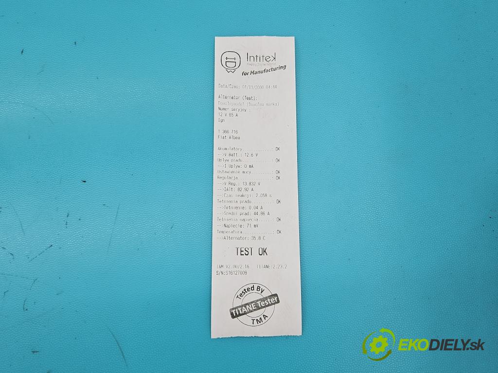 Fiat Albea 1.2 16V 80 HP manual 59 kW 1242 cm3 4- Alternator 46765842 (Alternátory)
