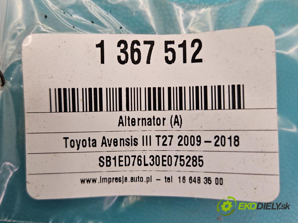 Toyota Avensis III T27 2009-2018 2.0 D4D 126 hp manual 93 kW 1998 cm3 5- Alternator 27060-0G021 (Alternátory)