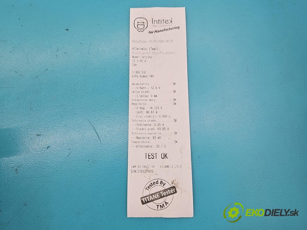 Alfa romeo 145 1.7 16V 120 hp manual 88 kW 1698 cm3 3- Alternator 63321612 (Alternátory)