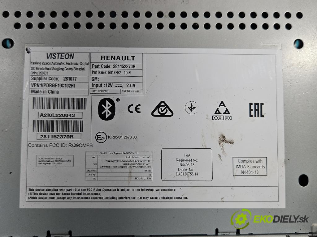 Renault Trafic III 2014 - 2.0 dci 145 HP manual 107 kW 1997 cm3 5- Radio originál 281152370R