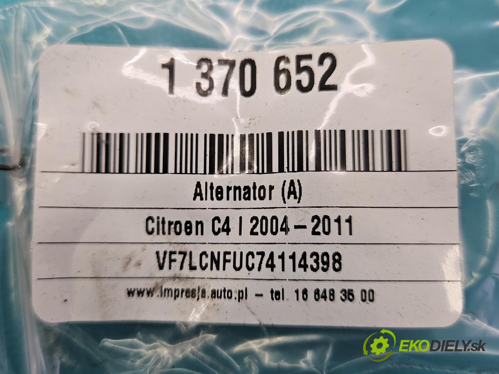 Citroen C4 I 2004-2011 1.6 16V 109 HP manual 80 kW 1587 cm3 5- Alternator 9649611880 (Alternátory)