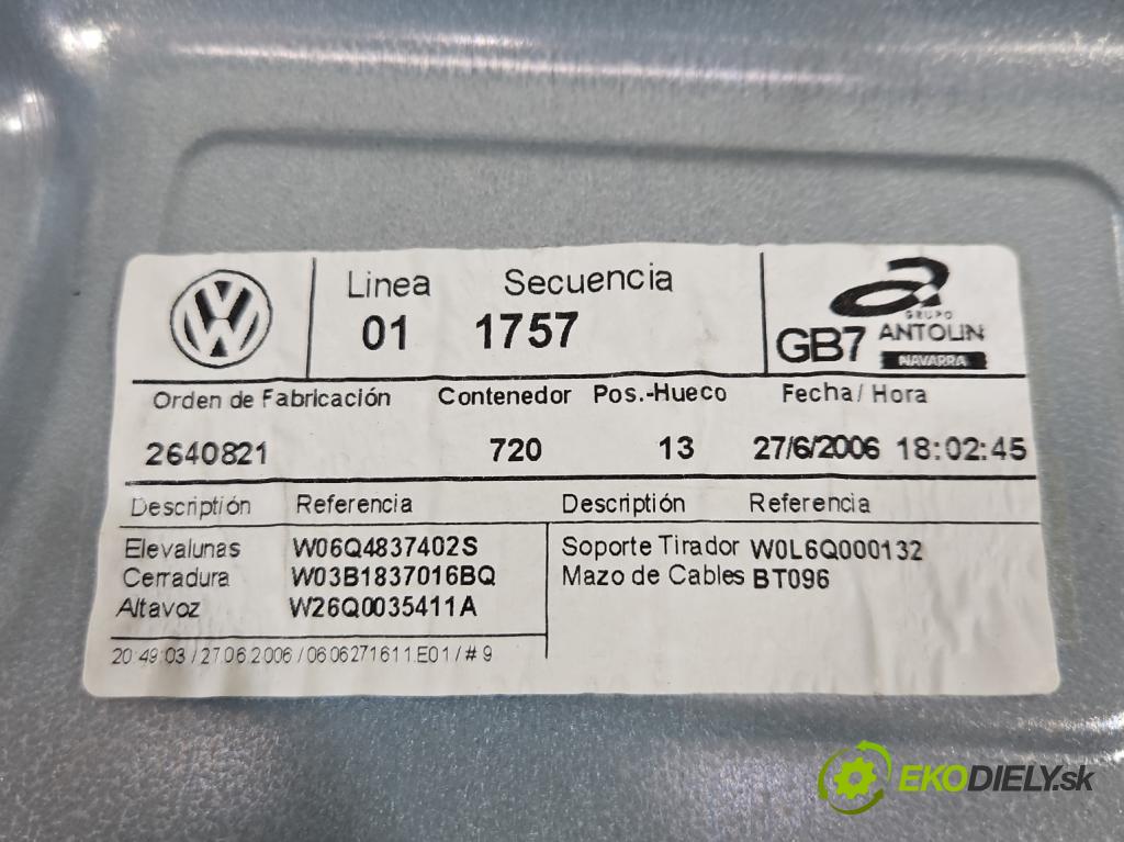 Vw Polo IV 9N 2001-2009 1.2 12V 64 hp manual 47 kW 1198 cm3 5- mechanismus stahování přední pravý 6Y2959801